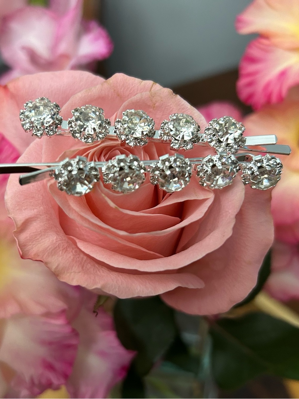 Crystal Rhinestone Hair Pin Set - Pink - Picture 1 of 3